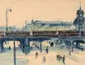 Georg Ludwig Neugebauer, Dresden Hauptbahnhof - Blick auf die Bahnüberführung vor der Reichsstr., heutige Fritz-Löffler-Str, 1919, Aquarell auf leichtem, gelblichen Karton