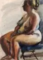 Curt Querner, Sitzender weiblicher Akt nach links, auf Klappstuhl, 1961, Aquarell auf feinem Bütten