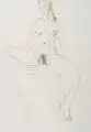 Armin Sandig, Weiblicher Akt, sitzend, 2001, Grafitzeichnung und Farbstifte auf Maschinenbütten