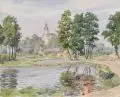 Alfred Schütze, Straßberg Kirche, Aquarelle über Bleistift auf "PM Fabriano"-Bütten
