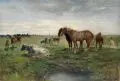 Weidelandschaft mit Pferden und Kühen. Wohl 1860er Jahre by Albert Heinrich Brendel, Öl auf Leinwand, offered Mar 2019
