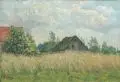 Eugen Kirchner, Hochsommer am Dorfrand. 1. Viertel 20. Jh, Öl auf Leinwand, auf Karton montiert