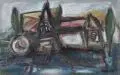 Peter Koch, Dorfimpression, 1997, Acryl auf Leinwand mit farbiger Pastellkreide und Dammarfirnis