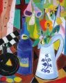 Hermann Naumann, Stillleben mit Blumenkanne und blauer Flasche