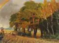 Wilhelm Carl August Zimmer, Schäfer mit Herde am Waldrand. Wohl um 1920, Öl auf Leinwand
