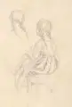 Oscar Pletsch, Studie eines sitzenden Mädchens mit Zöpfen, 1867, Bleistiftzeichnung auf Bütten
