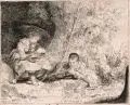Rembrandt Harmenszoon van Rijn, Der Flötenspieler, 1642, Radierung auf kräftigem Bütten