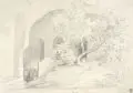 Gottlob Friedrich Thormeyer, Gottlob Friedrich Thormayer (zugeschr.), Grotte in Italien. Anfang 19. Jh, Bleistiftzeichnung, grau laviert, auf "Whatman"-Papier