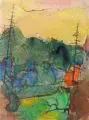 Gebirgslandschaft Nähe Suhl by Heinrich Burkhardt, 1978, Aquarell mit Faserstift über brauner Kreide auf gelblichem Papier, offered Mar 2019