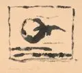 Manfred Kastner, Sonne, Erde, Mond und Vögel, Farbmonotypie/Monotypie, eine Arbeit auf Postkarte gedruckt