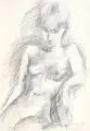 Siegfried Klotz, Sitzender weiblicher Akt (Dagmar Grafe), 1983, Grafitzeichnung auf chamoisfarbenem Papier