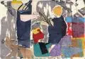 Wolfgang Müller, Zwei Figuren und Katze, 1964, Collage (verschiedene Stoffe und Papiere) auf Karton, auf schwarzen Untersatz montiert