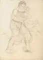 Ernst Müller-Gräfe, Junge Mutter, ihr Kind im Arm haltend, Wohl 1912, Grafitzeichnung auf festem, gelblichen "Schoellershammer"-Papier
