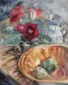 Marianne M. Rohland, Stillleben mit Gloxinie, Tonschale und Krug, 1935, Aquarell und Federzeichnung in Tusche auf Bütten