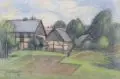 Fritz Tröger, Gehöft in der Lausitz, 1947, Aquarell und Federzeichnung in Tusche über Grafit auf "Arches"-Torchon