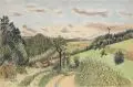 Fritz Tröger, Lausitzer Landschaft im Frühling, 1963, Kreidezeichnung, Bleistift und Aquarell auf Karton