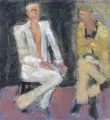 Rainer Zille, Zwei Männer im Gespräch, 1977, Gouache auf Karton