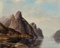 Norwegische Fjordlandschaft mit Fischerbooten by Jacobus Johannes van Poorten, 1889, Öl auf Leinwand, offered Mar 2018