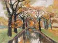 Walter Friederici, Parkanlage mit Wasserbecken, 1930, Öl auf Malpappe