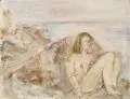 Gunter Herrmann, Frau am Strand, 1979, Mischtechnik (Sand, Pigmente und Acrylbindemittel oder Öl) auf Hartfaser