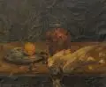 Georg Oehme, Stillleben mit Taube, Krug und Zinnteller, 1919, Öl auf Leinwand