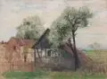 Robert Sterl, Bauernhaus im Frühling, Öl auf Leinwand, auf Hartfaser maroufliert