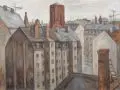 Günther Torges, Dresden - Blick vom Hechtviertel in die Leipziger Vorstadt. Wohl 1980er Jahre, Öl auf Leinwand