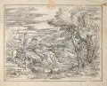 Valentin Lefebre, Landschaft mit einem Pagen, ein Pferd zu einem See führend, 1682, Radierung nach Titian
