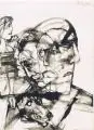 Gunter Böhmer, Gesichter, 1982, Pinsel- und Federzeichnung in schwarzer und blauer Tusche, laviert, auf Maschinenbütten