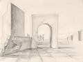 Manfred Kastner, Stadtlandschaft (Hommage à Giorgio de Chirico), 1967, Bleistiftzeichnung