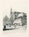 Hans Kirst, Drei Ansichten von Zwickau (Markt, Gewandhaus und St. Marien, Schiffhaus und St. Marien). 1962 / 1959 /1955, Radierungen auf festem Papier