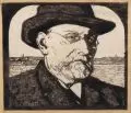 Gotthold Krippendorf, Porträt Robert Koch, 1910, Holzschnitt in Braun auf hauchdünnem Japanbütten