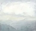 Ernst Lewinger, Bewaldete Hügel mit Regenwolken. Wohl 1990er Jahre, Aquarell über Federzeichnung in Tusche auf Torchon