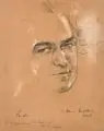 Hans Mathis, Étude, Kohlestiftzeichnung, weiß gehöht, auf bräunlichem, festen Papier