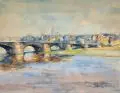 Gerhard Sperling, Blick auf die Dresdner Neustadt vom Altstädter Ufer, 1929, Aquarell über Blei auf kräftigem Papier mit Wasserzeichen am oberen Bildrand Mi