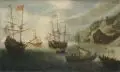 Andries van Eertvelt, (zugeschr.), Mediterrane Küstenlandschaft mit Segelschiffen. 17. Jh, Öl auf Leinwand