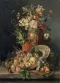 G. Tomassi, Blumenstillleben mit Früchten. Wohl Ende 19. Jh, Öl auf Leinwand, auf Spanplatte maroufliert