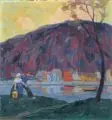 Max Henze-Dessau, Fischerdorf an der Saale (Alt-Weißenfels), 1920, Öl auf Leinwand