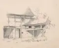 R. Dietze, Zwei Ansichten eines Gutshofs in der Lommatzscher Pflege, 1895, Bleistiftzeichnungen auf Papier