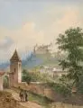 Hermann Kraemer, Landschaft mit Burg. 19. Jh, Aquarell auf festem Karton
