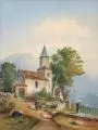 Hermann Kraemer, Landschaft mit Kirche. 19. Jh, Aquarell auf festem Karton