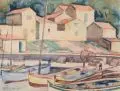 Richard Birnstengel, Bootsanleger. 1920er Jahre, Aquarell auf Japan