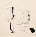 Josef Hegenbarth, Jongleur, Tanzbär und Affe, Um 1959, Federzeichnung in Tusche auf Velin