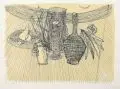 Gerhard Hintschik, Stilleben auf Gelb, 1956, Farblithografie auf Bütten mit Wasserzeichnen