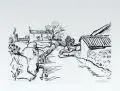 Erhard Hippold, Amenduit (Pyrenäen), Pinselzeichnungen in Tusche über Bleistift auf Fabriano- Bütten