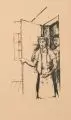 Karl Hofer, Unter der Türe, Um 1923, Lithografie auf bräunlichem Papier