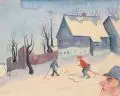 Eric Johansson, Skivergnügen im Erzgebirge. 1920er Jahre, Aquarell über Blei auf Karton mit Trockenstempel