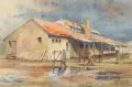 Heinz Müller, Vier Ansichten aus der Kriegsgefangenschaft in Frankreich, 1946, Aquarelle über Bleistift auf Aquarellpapier