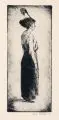 Hubert Rüther, Dame mit Federkappe, 1914, Radierung auf leichtem Karton