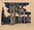 Hans Unger, Villa Medici, Lithografie auf gelblichem "PMF-Italia"-Bütten mit Wasserzeichen u.li